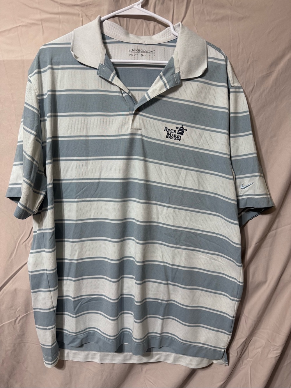 Nike Men’s Striped Polo - Light Blue & White River Marsh gold course
